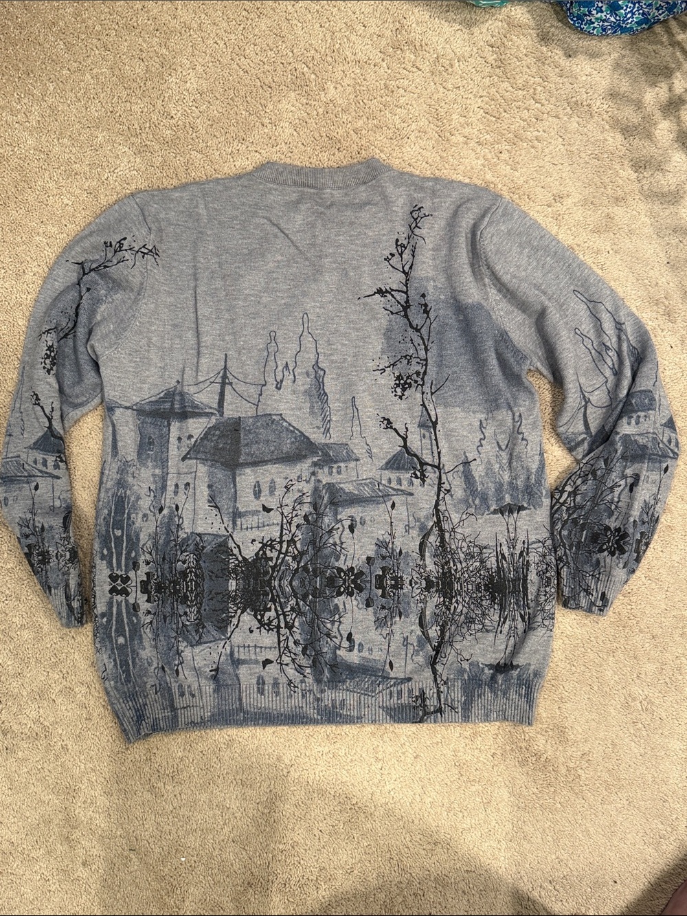 SHEIN Grey Crewneck Sweater with Black Scenic Print - Picture 4 of 4